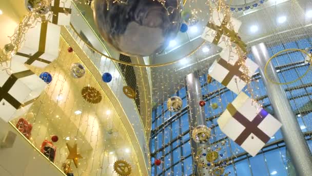 Novosibirsk Russia November 2020 Shopping Mall Interior Decorated Christmas Trees — Stock Video