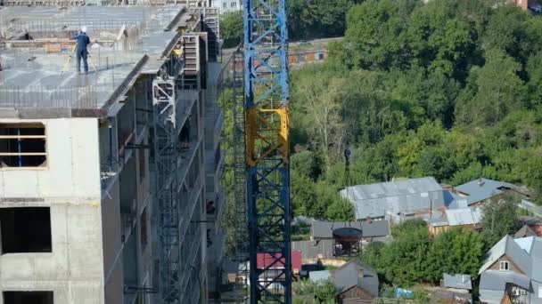 Cranes, construction crane equipment over building. technology transportation — Stock Video