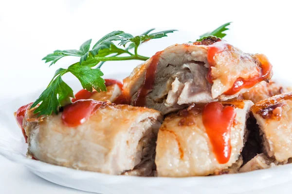 Meatloaf with ketchup and parsley — Stock Photo, Image