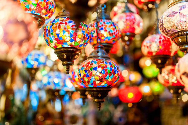 Traditional vintage Turkish lamps in the Grand bazaar in Istanbul