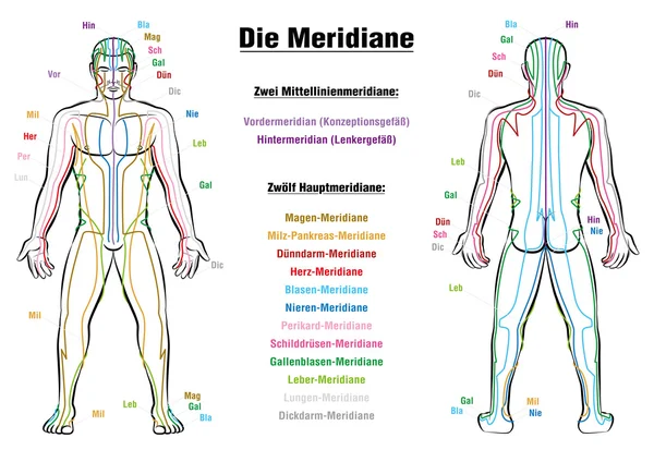 Meridyen Sistemi Açıklama Grafiği Almanca — Stok Vektör