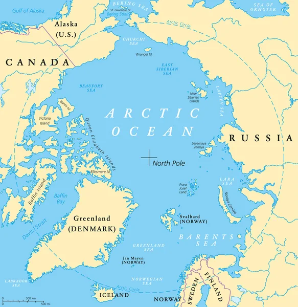 Mapa do Oceano Ártico — Vetor de Stock