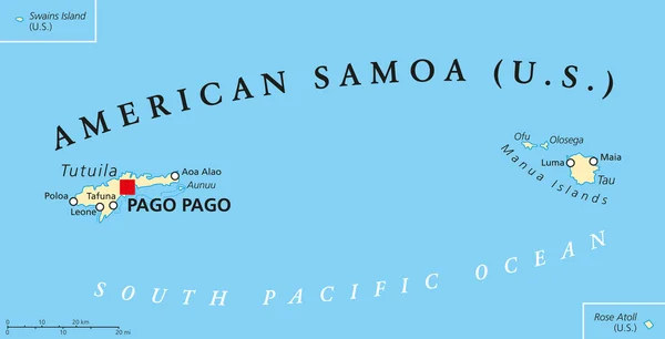 Polityczna mapa Samoa Amerykańskie — Wektor stockowy