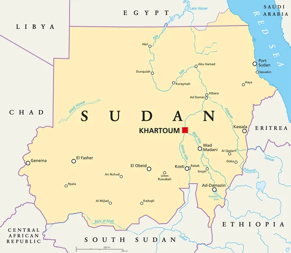 Sudan mapa político — Vector de stock