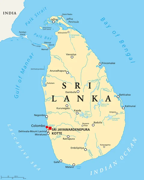 Sri lanka mapa político — Vetor de Stock