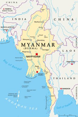 Myanmar Burma siyasi harita