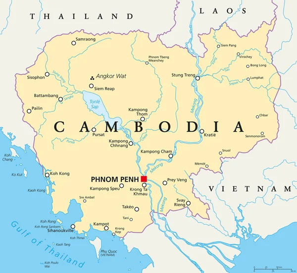 Cambodge Carte politique — Image vectorielle