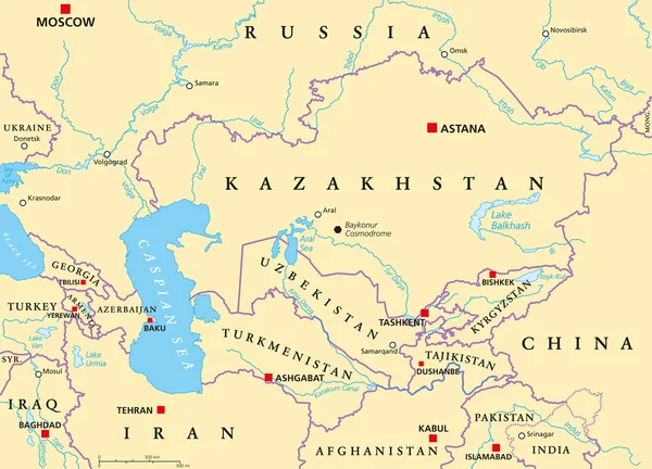 Mapa Político del Cáucaso y Asia Central — Archivo Imágenes Vectoriales