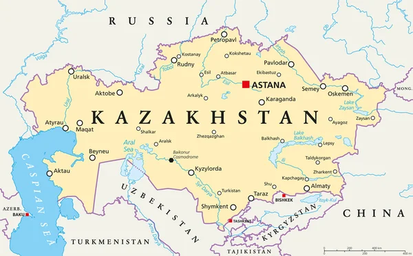 Kazakhstan Political Map — Stock Vector