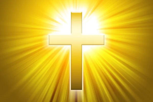 Golden latin cross with sunbeams — Stock Photo, Image