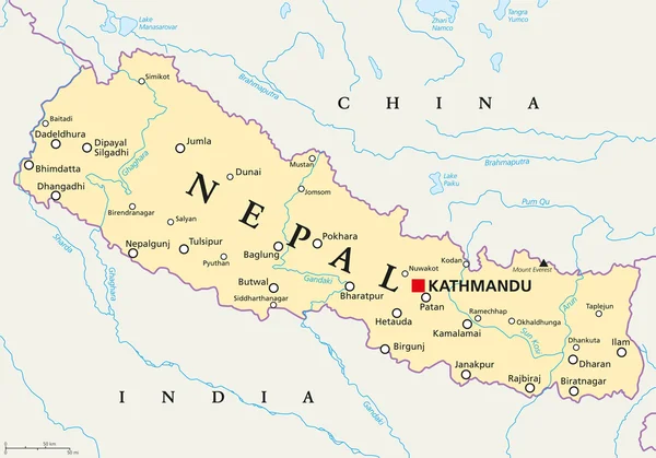 Mappa politica nepal — Vettoriale Stock