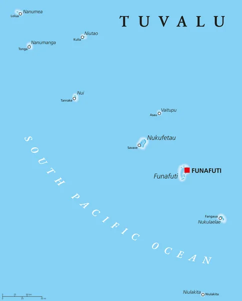 Mappa politica di Tuvalu — Vettoriale Stock