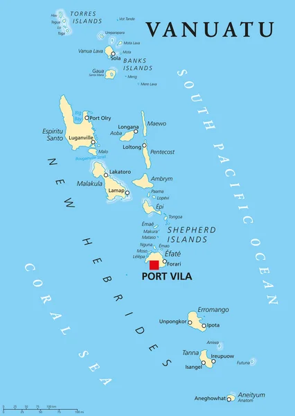 Politische Landkarte Vanuatu — Stockvektor