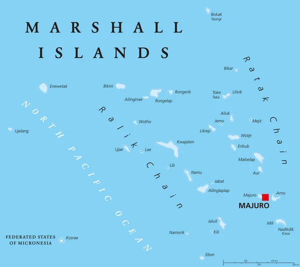 Politieke kaart van Marshalleilanden — Stockvector