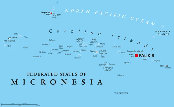 Polityczna mapa Sfederowanych Stanów Mikronezji — Wektor stockowy