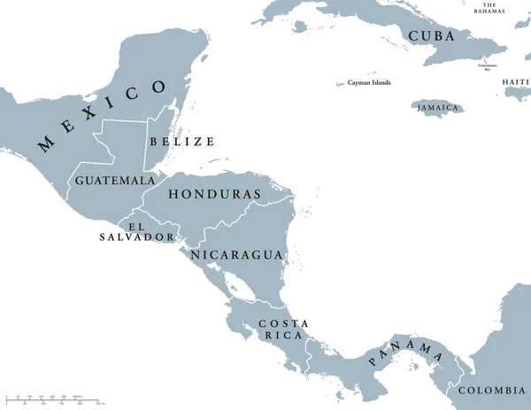 Κεντρική Αμερική χώρες πολιτικό χάρτη — Διανυσματικό Αρχείο