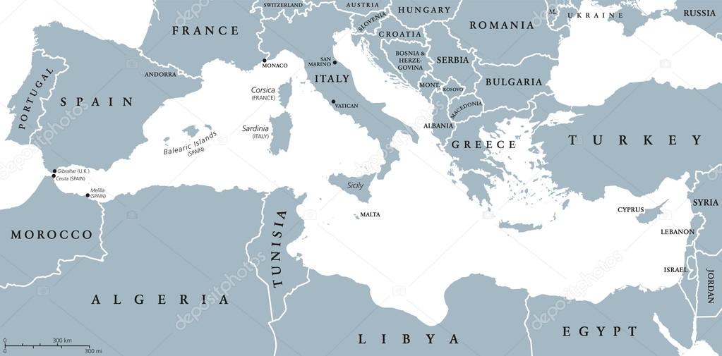 földközi tenger térkép Földközi tengeri térség országaihoz Térkép — Stock Vektor © Furian  földközi tenger térkép