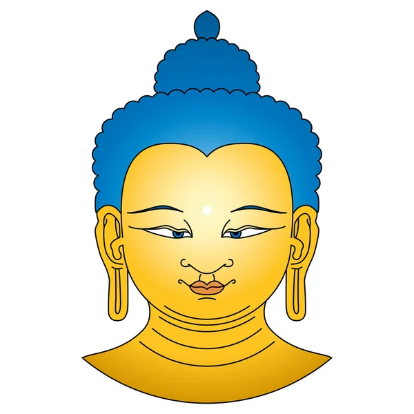Altın renkli Buda kafa mavi tüyleri ile — Stok Vektör
