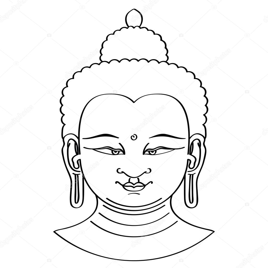 Buddha head illustration with brush technique