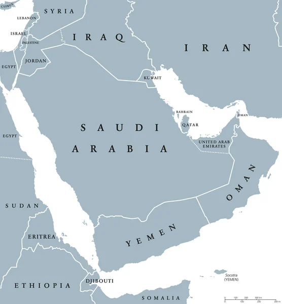 Península Arábiga países mapa político — Vector de stock