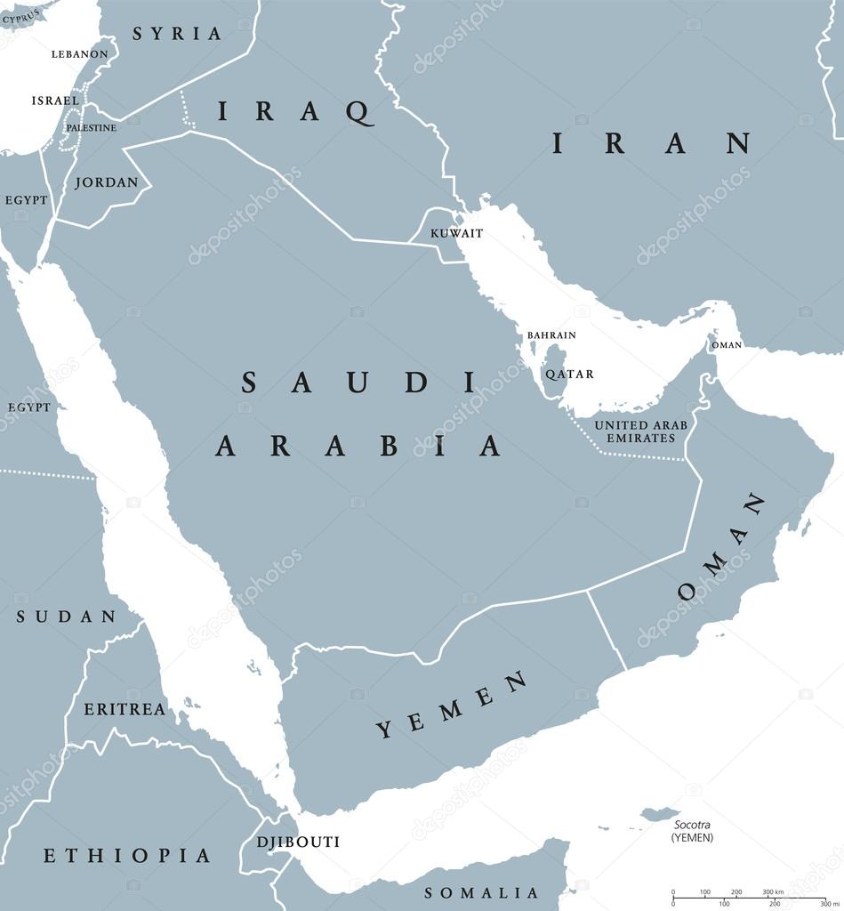 Arabian peninsula countries political map