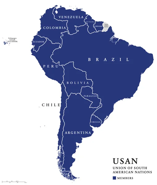 USAN, Union of South American Nations map — Stock Vector