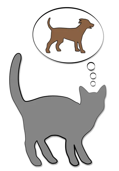 Cat Thinking Dogs Thought Balloon Brown Dog Isolated Comic Vector — Stock Vector