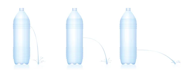 Eksperyment Dynamiką Płynów Trzy Plastikowe Butelki Różnymi Strumieniami Wody Słaby — Wektor stockowy
