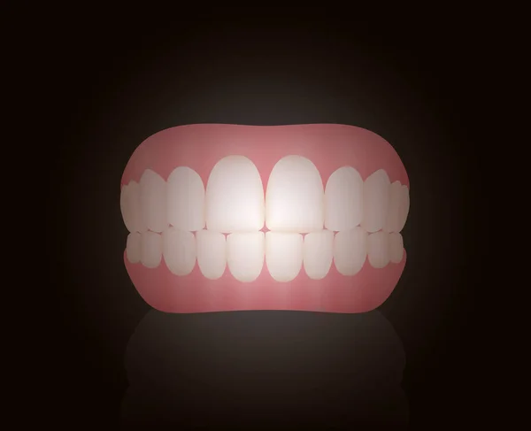 False Teeth Dentures Isolated Vector Illustration Black Background — Stock Vector