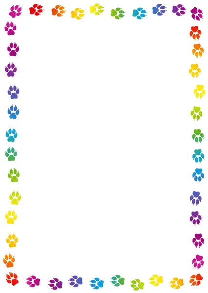 Hunde Pfote Druckrahmen Regenbogenfarbene Hundespur Bunte Fußabdrücke Isolierte Vektordarstellung Auf — Stockvektor