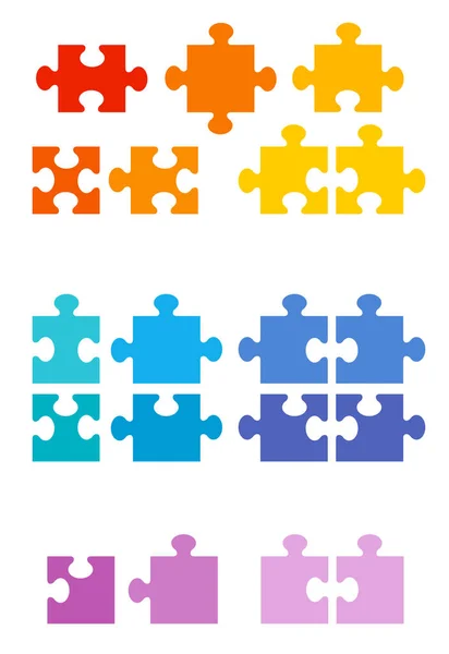 不同的拼图块一个有边角和没有边角的正常游戏的可能形状 色彩斑斓的样品集 白色背景上的孤立矢量图解 — 图库矢量图片
