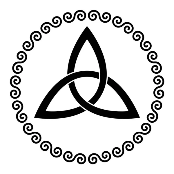凯尔特三角形结 呈圆形 呈双螺旋状 篮子波结 用于古代基督教装饰边框的装饰 由双螺旋制成 白色的图解 — 图库矢量图片