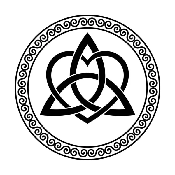 Triquetra Mit Herz Symbol Innerhalb Eines Kreisförmigen Spiralrahmens Keltischer Knoten — Stockvektor