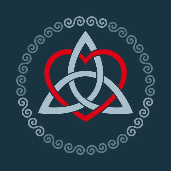 Кольорові Трикветри Символом Серця Круговій Спіральній Системі Трикутний Кельтський Вузол — стоковий вектор
