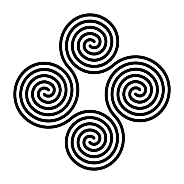 Cuatro Espirales Dobles Celtas Conectadas Espiral Cuádruple Formada Por Cuatro — Vector de stock