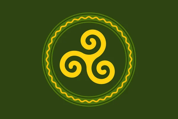 Gele Triskele Een Groen Cirkelframe Met Serpentine Lijn Mos Groen — Stockvector