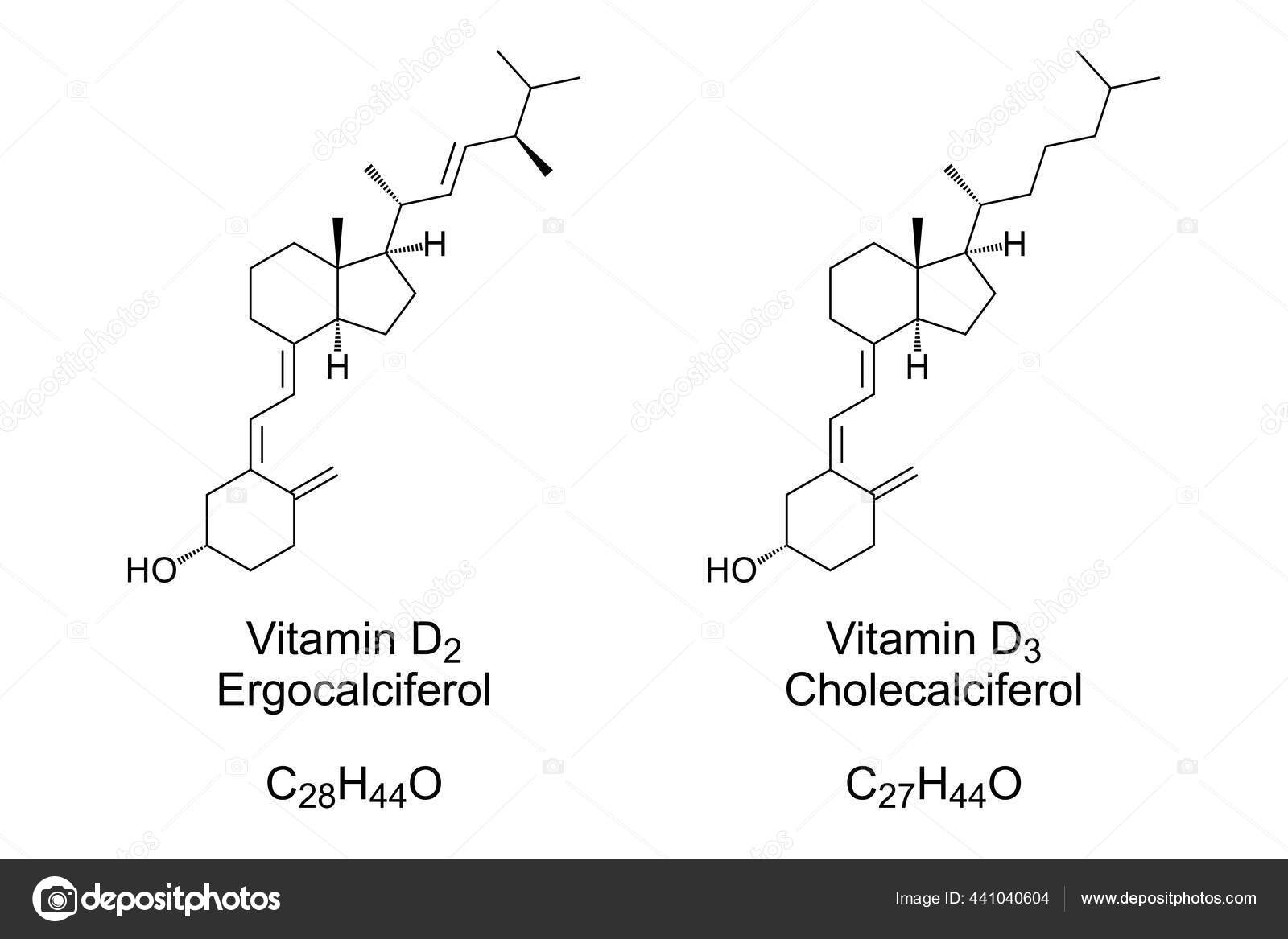 Vitamin Och Vitamin Kemisk Struktur Och Skelettformula Ergokalciferol Och  Kolekalciferol Stock Vector by ©Furian 441040604