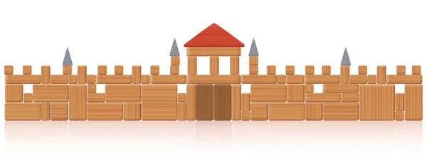 城の壁 おもちゃのブロックの建物 多くの天然木の要素 典型的な小児集中ゲーム 白い背景に孤立ベクトルイラスト — ストックベクタ