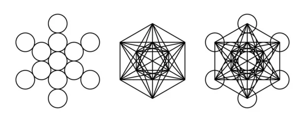 Składniki Metatrons Cube Mistyczny Symbol Pochodzący Kwiatu Życia Wszystkie Trzynaście — Wektor stockowy