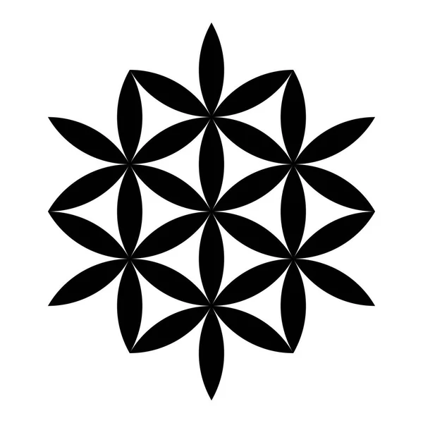 ベシカ ピシスレンズの形をした7つの星 6つの花のような星は 花弁が互生して7つ目の星を作ります このシンボルは生命の花から派生することもできます イラスト ベクトル — ストックベクタ