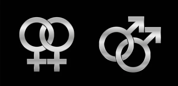 Lesbianas Gays Símbolos Amor Estilo Emblema Plata Vector Aislado Logotipo — Archivo Imágenes Vectoriales