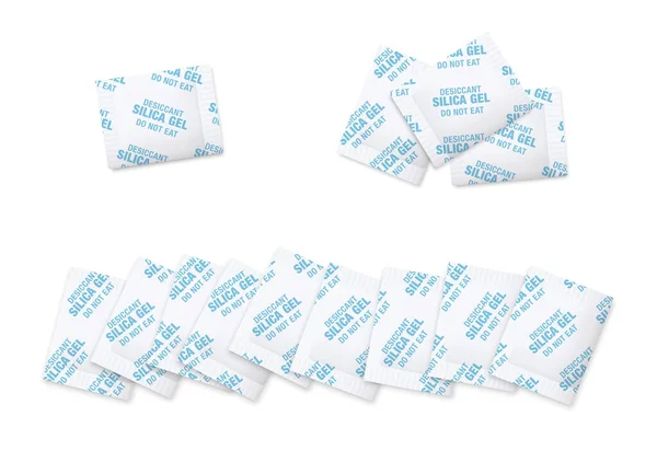 Silica Gel Sachets Сухой Селикагель Пакетах Белой Бумаги Химическое Вещество — стоковый вектор