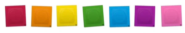 Упаковка Презервативов Радужные Резины Упакованные Пластиковые Пакетики Одному Каждый День — стоковый вектор