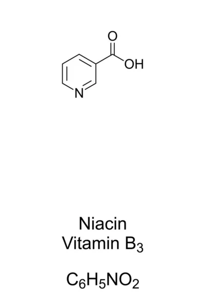 Niasiini Nikotiinihappo Kemiallinen Rakenne Luuston Kaava Vitamiinin Vitamiini Ihmisen Välttämätön — vektorikuva