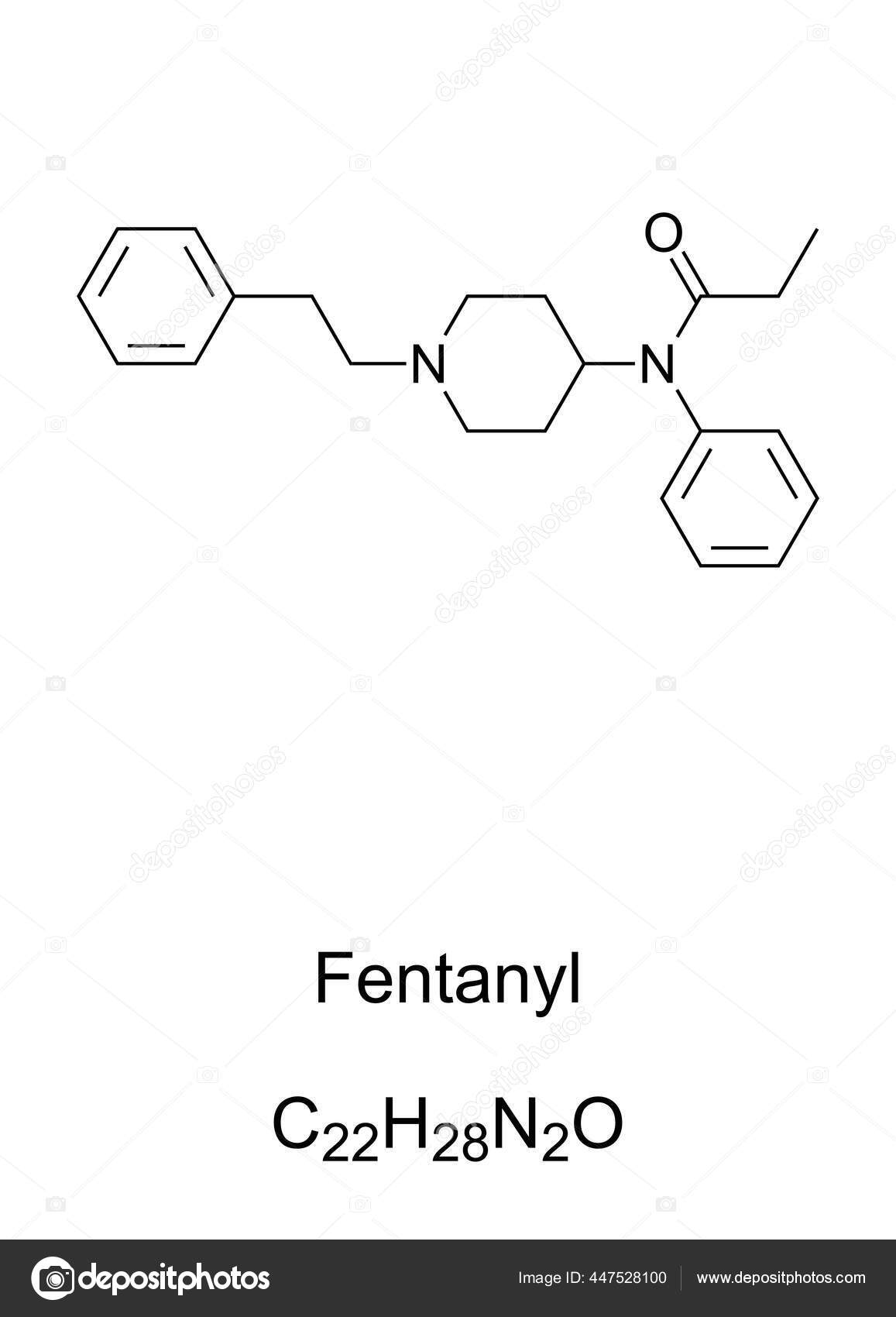 Fentanyl (fentanil) opioid analgesic drug molecule. Skeletal formula. Stock  Vector