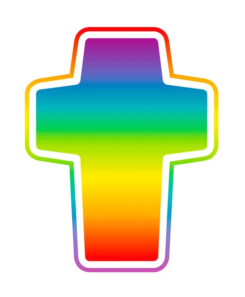 Christliches Kreuz Regenbogenfarbenes Kruzifix Isolierte Icon Vektor Illustration Auf Weißem — Stockvektor