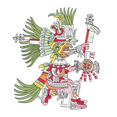 Huitzilopochtli, Aztec god, as depicted in Codex Telleriano-Remensis in 16th century. Deity of war, sun, human sacrifice, patron of Tenochtitlan, and national god of the Mexicas. Illustration. Vector. clipart