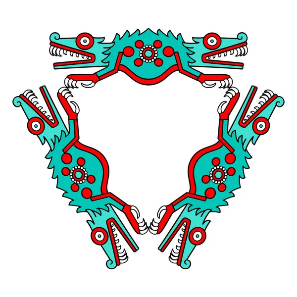 Colorido Adorno Cocodrilo Forma Triangular Estilo Azteca Triángulo Color Turquesa — Vector de stock