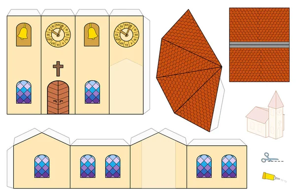 Plantilla Iglesia Modelo Artesanal Papel Hoja Recortada Para Hacer Una — Vector de stock