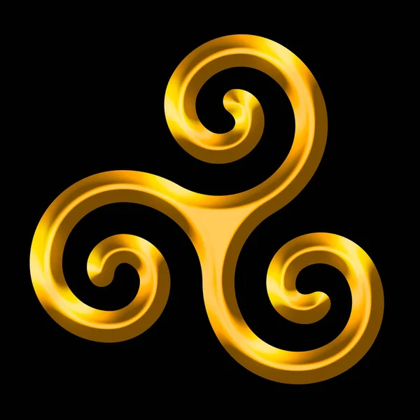 Siyah Arka Planda Altın Bir Triskele Triskelion Antik Sembol Motif — Stok fotoğraf